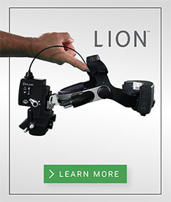 The images shows LION, Norlase laser indirect ophthalmoscope and invite the user to click and get the product brochure